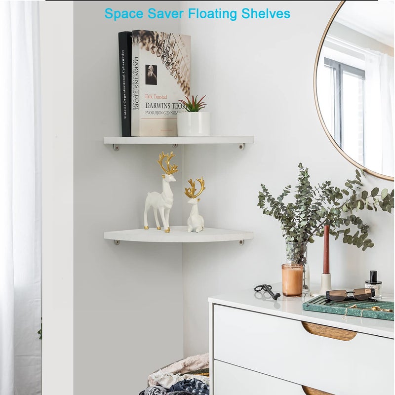 JORIKCHUO 10 inch Corner Wall Shelf Set of 2  Solid Wood Corner Floating Shelves for Wall  Round End Wall Mounted Floating Shelf for Bedroom  Living Room and Kitchen (White-10 inch) - Image 4